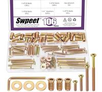 Swpeet 35 Sets 1/4-20 Color Zinc Plated Threaded Inserts and Bolts Washers Assortment Kit, 1/4×30/45/60/75 Flat Head Hex Socket Furniture Bolts for Woodworking, Hex Drive, Wrench, Total 106Pcs