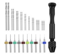 Swpeet 36 Pieces Hand Drill Bits Set Include Pin Vise Hand Drill, 25 Pieces Twist Drills and 10 Pieces Mini Drills Assortment Kit, PCB Woodworking Hand Mini Drill for Resin (0.3-1.2mm Color Bits)