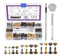 Swpeet 360 Sets 4 Colors 6mm 8mm 12mm Leather Rivets Double Cap Rivets with 3Pcs Fixing Tools Assortment Kit, Leather Rivets Double Cap Rivets Tubular for DIY Leather Craft Clothes Shoes