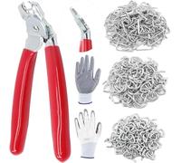 Swpeet 360Pcs 3/4" 1/2" 3/8" Galvanized Hog Rings with Hog Ring Pliers Angled Assortment Kit, Professional Upholstery Hog Rings Installation Kit for Bungee Shock, Cords