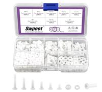 Swpeet 360Pcs 6 Sizes M4 White Nylon Phillips Cross Flat Head Screws with Nuts and Gaskets Assortment Kit, Nylon Countersunk Flat Head Screws, Threaded Nylon Machine Screws, Length 6/8/10/12/15/20mm