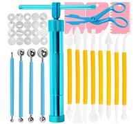 Swpeet 36Pcs Blue Clay Extruder Gun Fondant Sugar Paste Extruder Clay Cake Sculpture Gun, Ball Stylus Dotting Tool with Plastic Scraper, Cake Decorating Supplies Modeling Tool