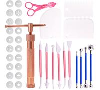Swpeet 36Pcs Rose Gold Clay Extruder Gun Fondant Sugar Paste Extruder Clay Cake Sculpture Gun, Ball Stylus Dotting Tool with Plastic Scraper, Cake Decorating Supplies Modeling Tool