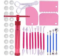 Swpeet 36Pcs Rose Red Clay Extruder Gun Fondant Sugar Paste Extruder Clay Cake Sculpture Gun, Ball Stylus Dotting Tool with Plastic Scraper, Cake Decorating Supplies Modeling Tool
