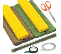 Swpeet 39Pcs 3Colors 9.8 x 98 Inch Crepe Paper Sheets Rolls with Floral Stem Wire, Floral Tape, Double-Sided Tape and Scissors Assortment Kit, 8.2ft Floriation Arrangement Kit for Party Decoration