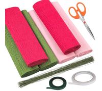 Swpeet 39Pcs 3Colors 9.8 x 98 Inch Crepe Paper Sheets Rolls with Floral Stem Wire, Floral Tape, Double-Sided Tape and Scissors Assortment Kit, 8.2ft Floriation Arrangement Kit for Party Decoration