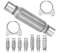 Swpeet 3Pcs 2 X 7.9 Inches Exhaust Flex Pipe with 2 Inches Exhaust U Clamp Kit, Universal Type Stainless Steel Double Braid Zinc Pipe Exhaust Flex Tube Ideal for Heavy Duty and Cars