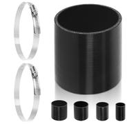 Swpeet 3Pcs 3.5 Inch - 89mm 4-Ply Reinforced Straight Black Silicone Hose Kit with 84-108mm 304 Stainless Steel T Bolt Clamps, Automotive Pure Silicone Hose for Turbo Intake Intercooler