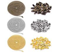 Swpeet 3Pcs 3 Colors 120" Metal Ceiling Fan Pull Chain Extension with 90Pcs Matching Connectors Kit, Durable & Strong Bearing Rust Proof 3mm Beaded Extension Chains for Ceiling Fan or Light