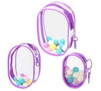 Swpeet 3Pcs 3 Sizes 4.1/ 6.1/ 6.7 Inch Purple Doll Clear Figure Display Bag Portable Small Doll Storage Bag with Keychain, Hanging Blind Box Organizer Zipper Closure for Showing Off Blind Boxes