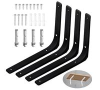 Swpeet 4 Pack 12"L x 10"H Metal Wall Shelf Bracket, Heavy Duty Floating Shelf Support Bracket, Decorative Joint Angle L Steel Bracket Kit Contains 20/40MM Screws, Anchors, Bolts for Home Decor, Black