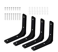 Swpeet 4 Pack 4"L x 4"H Iron Wall Shelf Bracket, Heavy Duty Shelf Support Bracket, Floating Shelf Bracket, Decorative Joint Angle L Steel Bracket Kit Contains 16/40MM Screws, Anchors for Home, Black