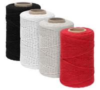 Swpeet 4 Rolls 4 Colors 1.5mm×328 Feet Cotton Twine String Assortment Kit, White/Beige/Black/Red Baker Twine, String Ropes, Gift Twines for Gift Wrapping DIY Crafts Christmas Decorations