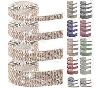 Swpeet 4 Rolls 4 Sizes Champagne Self Adhesive Rhinestone Ribbons Strips, Bling Crystal Diamond Rhinestone Roll for Crafts Phone Decoration
