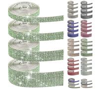 Swpeet 4 Rolls 4 Sizes Light Green Self Adhesive Rhinestone Ribbons Strips, Bling Crystal Rhinestone Diamond Ribbons Stickers, Rhinestone Tape Wrap, Diamond Rhinestone Roll for Crafts Phone Decoration
