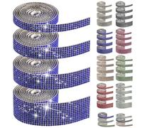 Swpeet 4 Rolls 4 Sizes Royal Blue Self Adhesive Rhinestone Ribbons Strips, Bling Crystal Rhinestone Diamond Ribbons Stickers, Rhinestone Tape Wrap, Diamond Rhinestone Roll for Crafts Phone Decoration