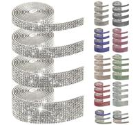 Swpeet 4 Rolls 4 Sizes Width 0.35" 0.53” 0.71” 1.06” Length 3.5” White Self Adhesive Rhinestone Ribbons Strips, Bling Crystal Rhinestone Diamond Ribbons Stickers, Diamond Roll for Art Crafts Decor