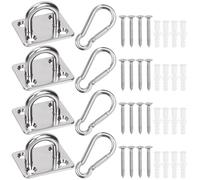Swpeet 40 Pcs M5 Premium Heavy Duty Square Stainless Steel Screw Hooks Kit with Pad Eye Hooks, Snap Hook, Screws with Plastic Expansion Tube, Ceiling Hook for Outdoor Indoor Activity