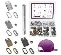 Swpeet 40 Sets 4 Colors Stainless Steel Cap Buckle with Installation Tool Hole Punch Kit, Adjustable Buckles Closures Eyelet Grommet, Hat Cap Buckle for Baseball Cap Backpack Repair Replacement