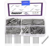 Swpeet 400Pcs 4 Sizes 26/28/ 30/ 35mm Silver Finishing Nails Assortment Kit, Hand-Drive Hardware Carbon Steel Nail Lost Head Nails for Picture Hanging, Wood, Frame, Plaster and Concrete Wall