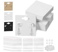 Swpeet 400pcs Earring Display Kit - 100pcs 2" x 2" White Card Holders, 200pcs Silicone Earring Backs, 100pcs Clear Self-Sealing Bags