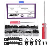Swpeet 401Pcs Black Picture Hangers Kit, Including Metal Sawtooth Picture Hangers Double Hole and Picture Frames Turn Button and D Ring Picture Frame Hanger and Screwdriver for Hanging Pictures
