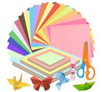 Swpeet 402Pcs 4 Sizes 4/ 6/ 8/ 10 Inches Origami Paper Kit with Glue Stick and Scissors, Double-Sided Color Square Folding Paper for DIY School Arts Crafts Projects Children Adults