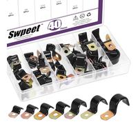 Swpeet 40Pcs 7 Size 6mm-25mm 1/4" Galvanized Hole Vinyl Coated One Hole Unilateral Cable Clamps Assortment Kit, Rubber Cushioned Insulated Clips, Metal Wire Clamps for Pipe Cables Wires