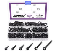 Swpeet 410 Stainless Steel Self Drilling Screw Assortment Kit, Hex Washer Head Self Drilling Sheet Metal Screws Head Self Tapping Screws Anti-Rust Metal Screws Set for Metal Assortment (Black, #8)