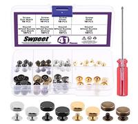 Swpeet 41Pcs 4 Color Screw Back Rivets Stud Set, 40Pcs Round Purse Feet Metal Studs Rivet with Screwdriver, Gold Silver Bronze Gun-Black Metal Flat Head Purse Feet Rivets Stud for Leather Craft DIY