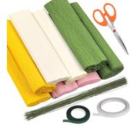Swpeet 41Pcs 4Colors 9.8 x 98 Inch Crepe Paper Sheets Rolls with Floral Stem Wire, Floral Tape, Double-Sided Tape and Scissors Assortment Kit, 8.2ft Flower Arrangement Kit for Party Decoration