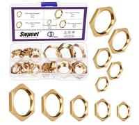 Swpeet 41Pcs 5 Sizes G1/8 G1/4 G3/8 G1/2 G3/4 Thin Hex Brass Lock Nut Assortment Kit, Hex Brass Locknuts Brass Fitting for Pipe Fitting and Plumbing Fixed