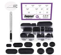 Swpeet 42Pcs 2 Types 10 Sizes Double Sided Round and Oval Rubber Grommet with 1Pcs Craft Knife Assortment Kit, Hole Plug Drill Hole Grommets Synthetic Wire Protection for Auto Car Wire Cable Wire