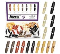 Swpeet 42Pcs 7 Colors 6.5mm Hole Wood Horn Toggle Buttons Assortment Kit, Olive Shape Single Hole Toggle Buttons, Craft Wooden Sewing Button, DIY Vintage Oval Buckle for Clothing Scrapbooking