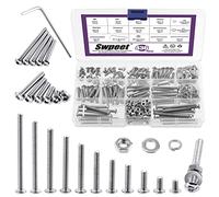 Swpeet 437Pcs M4 Metric 304 Stainless Steel Button Head Hex Socket Head Cap Bolts Screws Nuts and Hex Nuts with Flat Washers and Split Lock Washers Kit, Wrench Included