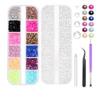 Swpeet 4403Pcs 2mm 3mm 4mm 5mm Clear Flat Crystal Rhinestones and 12 Colors 3mm Semicircle Flat Back Pearl Assortment Kit, Including Tweezer Dotting Tool Picker Pencil Perfect for Craft DIY Nail Art