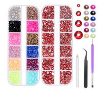 Swpeet 4403Pcs 2mm 3mm 4mm 5mm Red Flat Crystal Rhinestones and 12 Colors 3mm Semicircle Flat Back Pearl Assortment Kit, Including Tweezer Dotting Tool Picker Pencil Perfect for Craft DIY Nail Art