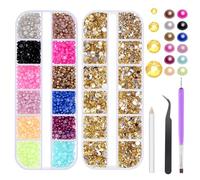 Swpeet 4403Pcs 2mm 3mm 4mm 5mm Yellow Flat Crystal Rhinestones and 12 Colors 3mm Semicircle Flat Back Pearl Assortment Kit, Including Tweezer Dotting Tool Picker Pencil Perfect for Craft DIY Nail Art