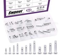 Swpeet 44Pcs Clevis Pin Assortment Kit, 304 Stainless Steel M3 M4 M5 12 Type Flat Head Pin with Hole Location Pin T-Shape Round Pin with Plastic Box