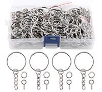Swpeet 450pcs 25mm Flat Silver Jump Rings, Including 150pcs Split and 150pcs Open, with Chain and Loose Screw Eye Pins