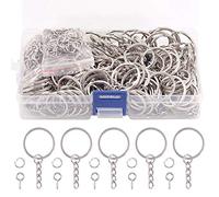 Swpeet - 450pcs 4/5 inch 20mm silver flat rings set, includes 150pcs split key rings with chain and 150pcs jump rings with 150pcs screw eye bolts for jewelry making