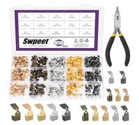Swpeet 451Pcs 5 Colors 4mm 5mm 6mm Fold Over Cord Ends Cord Crimp Tips with Installation Pliers Assortment Kit, Leather Ribbon Cord End Clasp Tips Caps, Jewelry Connector for DIY Jewelry