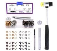 Swpeet 484Pcs - 240Sets 3/20" (4mm) Hole Grommets Thicken 4 Colors Metal Grommets Eyelets Grommets and 3Pcs Setting Instal Tool, Rubbe Soft Mallet for Repairing Canvas, Leather