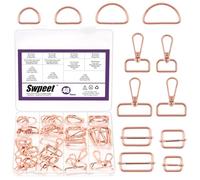 Swpeet 48Pcs 4 Sizes Rose Gold Metal D Ring & Rectangle Adjuster Triglides Slides Buckle & D Ring Swivel Lobster Clasp Kit, Semi-Circular D Rings Roller Pin Buckles Swivel Snap Hook for DIY Crafts