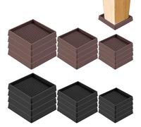 Swpeet 4Pcs 2" x 2" Square Brown Rubber Anti Skid Caster Cups Non Slip Furniture Pads Kit, Anti-Slip Gripper, Anti Skid Furniture Feet Anti Slide Floor Stoppers for Bed Couch Table Chair Stoppers
