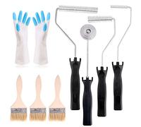 Swpeet 4Pcs Fiberglass Roller Tools and 1Pcs Detail Brushes with 1 Pair Glove Kit, Fiberglass Bubble Paddle Tool Laminating Paint Roller Kit for Mold Resin Fiberglass Resin Tub Shower Bathtub