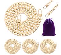 Swpeet 4Pcs Luxury Fashion 7.5 Inch Replacement Flat Chain Strap with Buckles Set, 0.4” Wide Enough 2.4mm Extra for Metal Shoulder Cross Bag Purse Replacement (Light-Gold, 7.5 Inch)