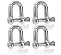 Swpeet 4Pcs M10 3/8" 304 Stainless Steel D Shape Shackle Assortment Kit, D Shaped Bow Shackles, Heavy Duty Marine Grade D Shackles, Screw Pin Shackle for Paracord Jewelry, Outdoor Camping