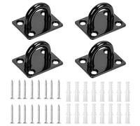 Swpeet 4Pcs M8 304 Stainless Steel Black Square Pad Eye Plate Hook with Screws and Plastic Anchors Assortment Kit, Marine Hardware Hooks Ceiling U Hook Staple Ring Hooks for Securing Hanging
