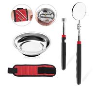 Swpeet 4Pcs Magnetic Telescoping Pick-Up Tool Sets, Magnetic Parts Tray, 10 lb Telescoping Magnet Stick, Round Telescoping Inspection Mirror and Red Magnetic Wristband with 15 Powerful Magnets
